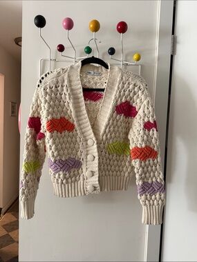 Cream Knit Cardigan with Pink, Purple, Orange